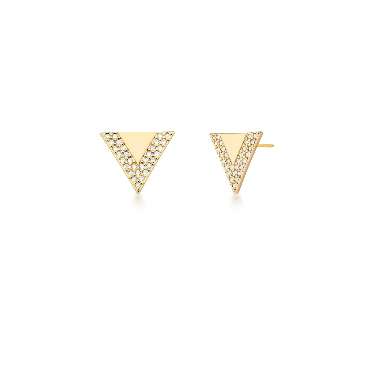 15267568563-023839206015.jpg Brinco Semijoia Médio Zircônia Triangular 2 Colunas 17x15mm Banhado a Ouro - Imagem 1
