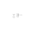 Brinco Semijoia Banhado a Ródio com Pedra Branca Vazado Lateral Retangular 6x8mm