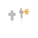 Brinco Semijoia Cruz Dourado com Zircônia Cristal e Aplique Ródio