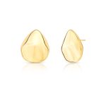 Brinco Semijoia Gota Oval Lisa Abaulada Facetada Curva Banho Ouro 18K