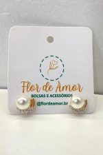 Brinco Semijoia Pérola com Cravejado banho ouro 18k