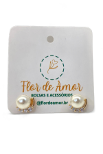 Brinco Semijoia Pérola com Cravejado banho ouro 18k - Imagem 2