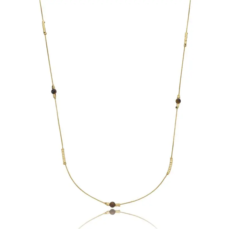 15351248943-9b9290fc-410b-4252-9348-918690d5bceb.webp COLAR LONGO ESFERINHA PEDRA+ MINI CANUTILHOS OURO AMARELO /MARROM - Imagem 1