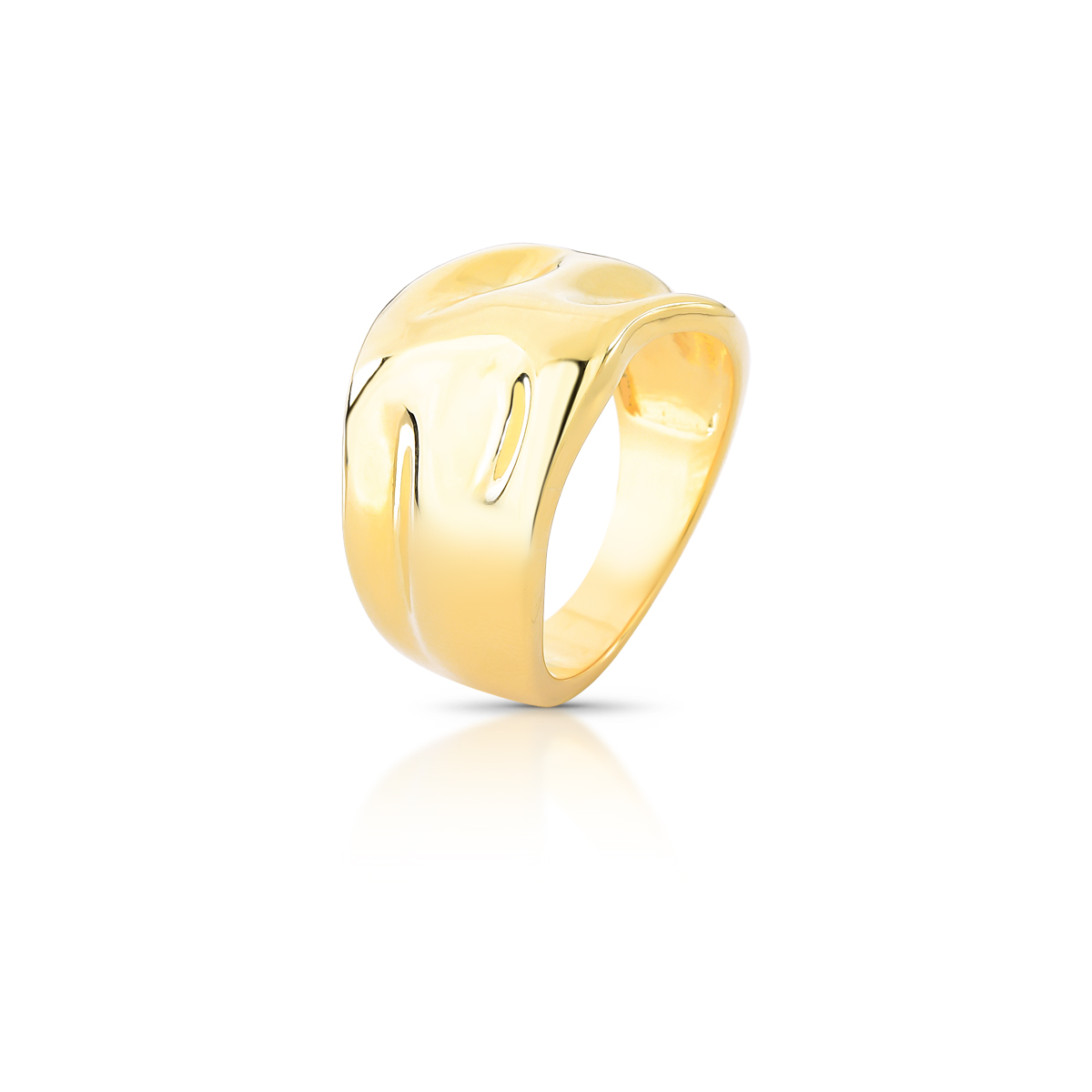 15364510362-011779806000-2.jpg Anel Médio Semijoia Orgânico Amassado 13mm Banhado a Ouro – Tamanho 16 - Imagem 1