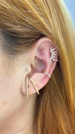 Piercing Fake Semijoia Zircônia 7 Linhas Curvo Banho Ouro 18K
