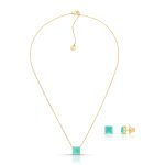 COLAR E BRINCO DOURADO COM PINGENTE DE ESMERALDA